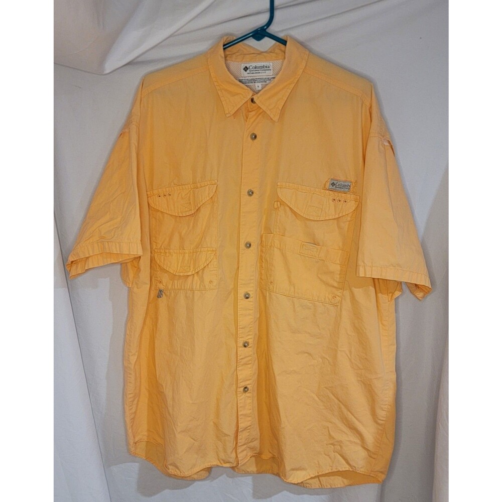 Columbia Shirt Mens Medium Yellow PFG Performance Fishing Vented Outdoor Hiking
